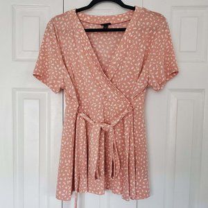 Torrid Pink & White Dots Faux Wrap Top